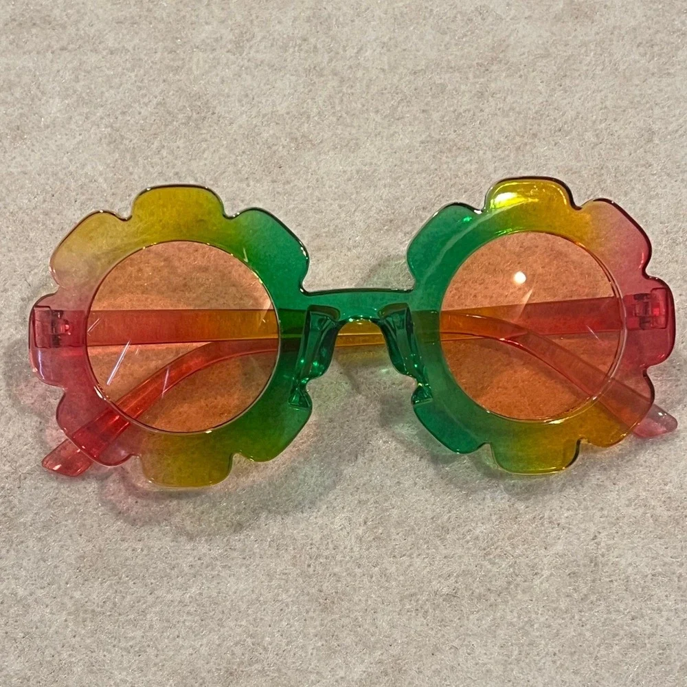 Kids Rainbow Flower Sunglasses Translucent Ombre Scalloped Retro Shades Multi